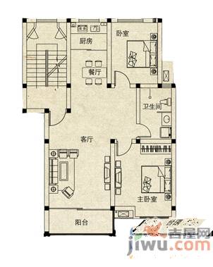 抚生路2室2厅1卫85㎡户型图