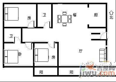 天佑国际公寓3室2厅2卫户型图