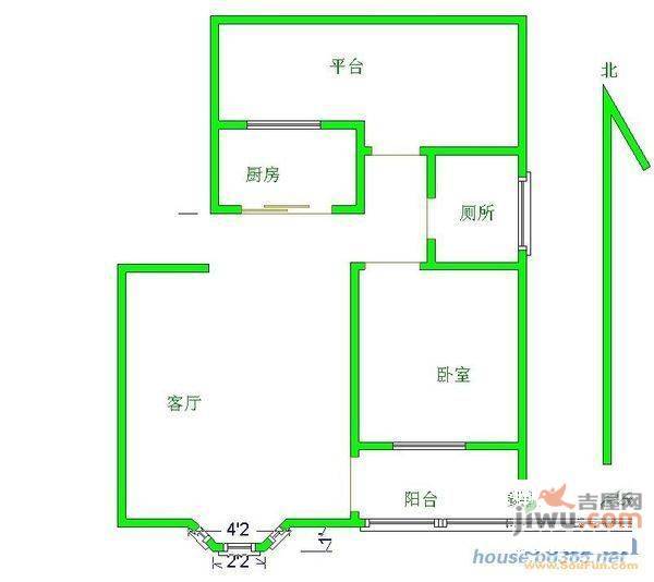 广润门三区2室1厅1卫45㎡户型图