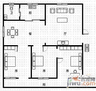 丁公路商储住宅区3室2厅1卫102㎡户型图