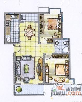 光达小区2室2厅1卫80㎡户型图