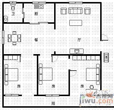 丁公路商储住宅区3室2厅1卫102㎡户型图