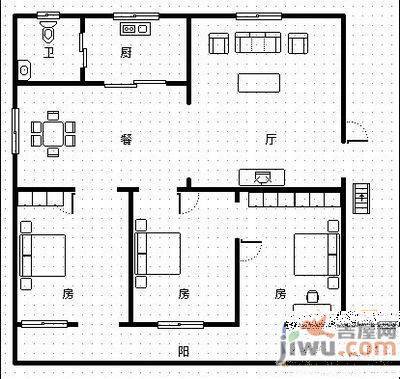 丁公路商储住宅区3室2厅1卫102㎡户型图