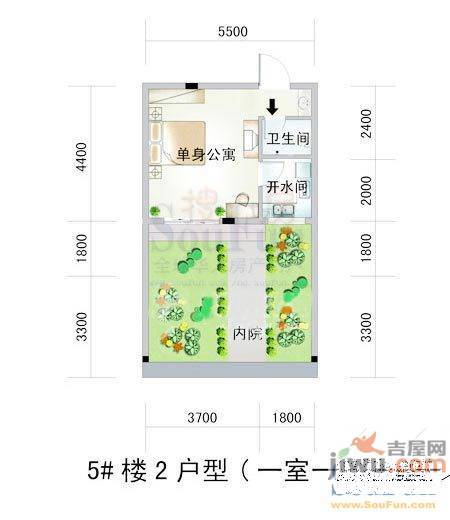 水岸菁华2室2厅1卫85.4㎡户型图