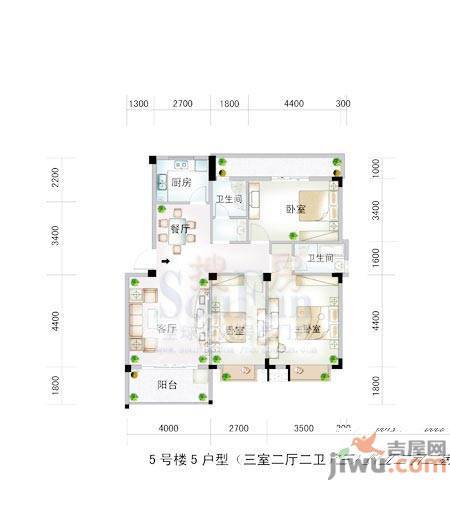 水岸菁华3室2厅2卫106㎡户型图