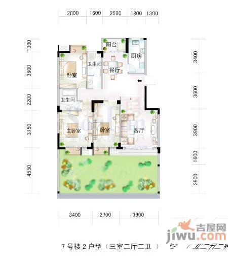 水岸菁华2室2厅1卫85.4㎡户型图