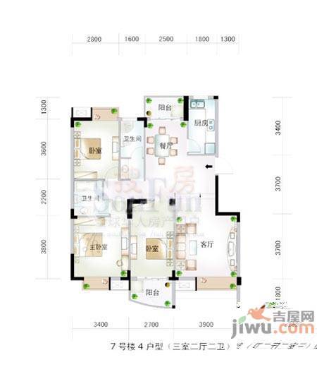 水岸菁华3室2厅2卫106㎡户型图