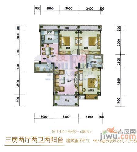 水岸菁华3室2厅2卫106㎡户型图