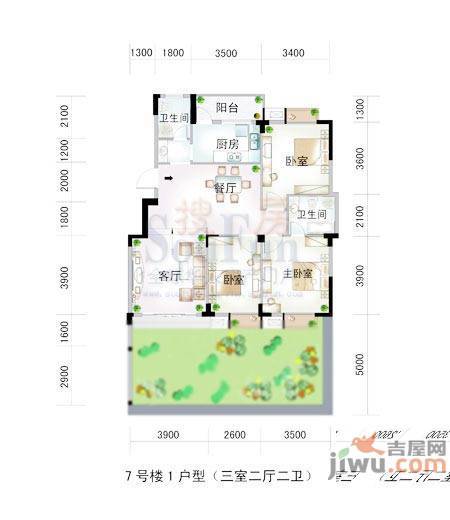 水岸菁华3室2厅2卫122.5㎡户型图