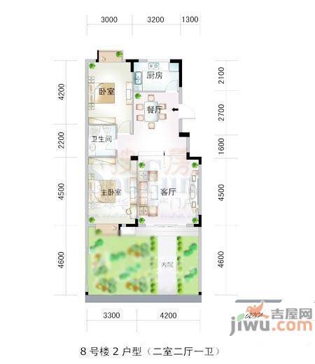 水岸菁华2室2厅1卫85.4㎡户型图