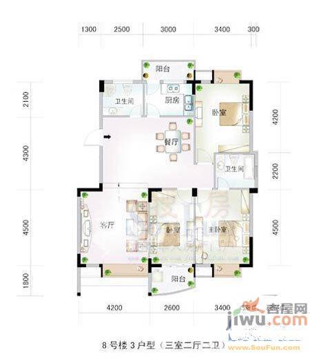 水岸菁华3室2厅2卫106㎡户型图