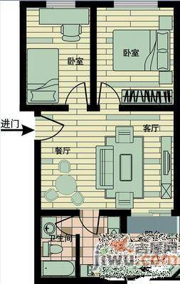 江中花园2室2厅1卫89㎡户型图