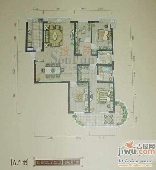 中山壹品4室2厅2卫180㎡户型图