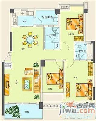 中山佳苑3室2厅2卫159㎡户型图