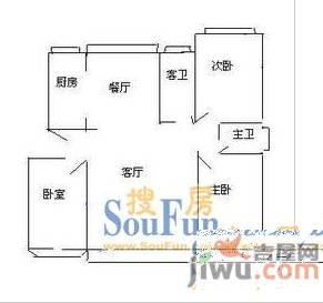 汤家园3室2厅1卫90㎡户型图