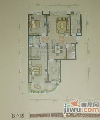 恋恋象湖3室2厅2卫122㎡户型图