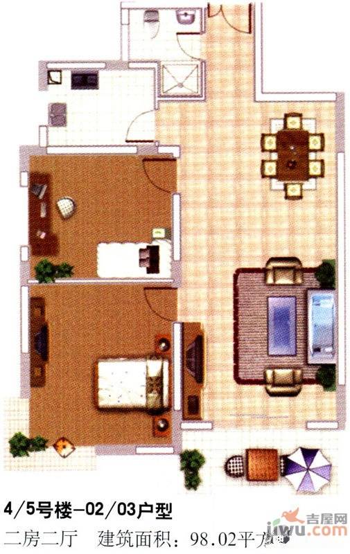 嘉合万世2室2厅1卫98㎡户型图