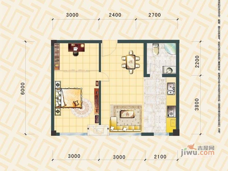 金桥慧景七彩时光2室1厅1卫48.6㎡户型图