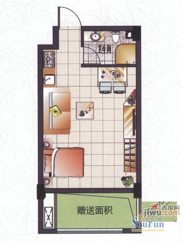 景城名郡1室1厅1卫34.8㎡户型图