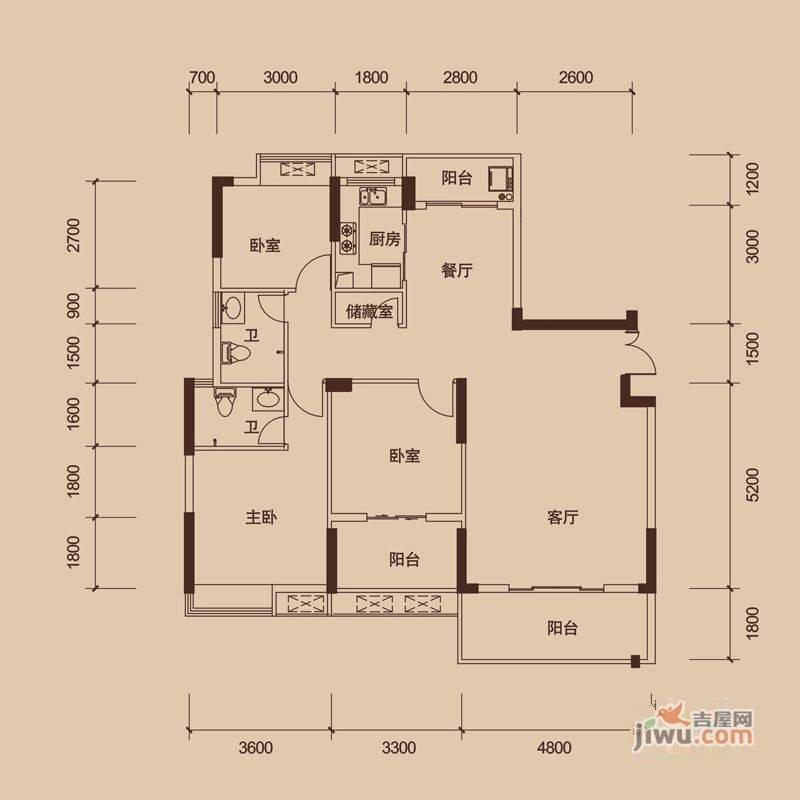 联泰香域中央3室2厅1卫128㎡户型图