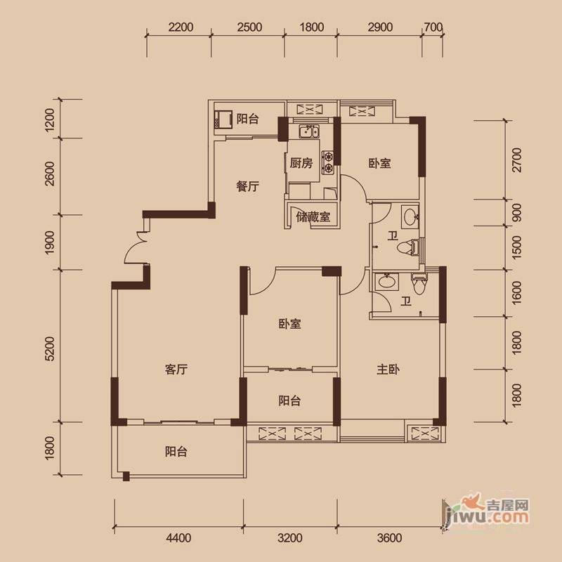 联泰香域中央3室2厅2卫123㎡户型图