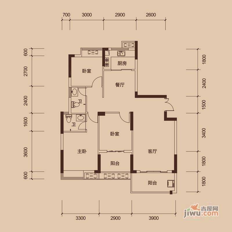 联泰香域中央3室2厅2卫113㎡户型图