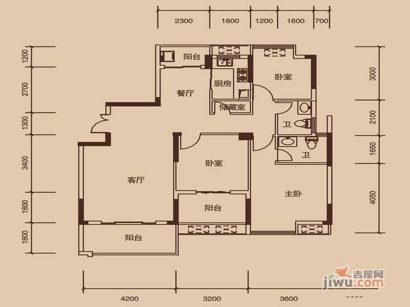 联泰香域中央3室2厅2卫118㎡户型图