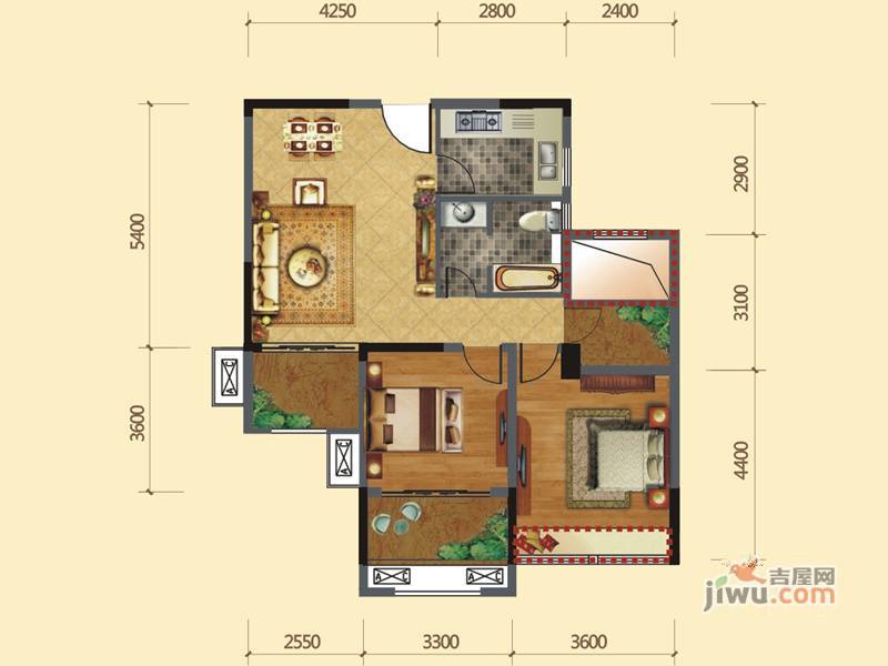 保集半岛2室2厅1卫83.7㎡户型图