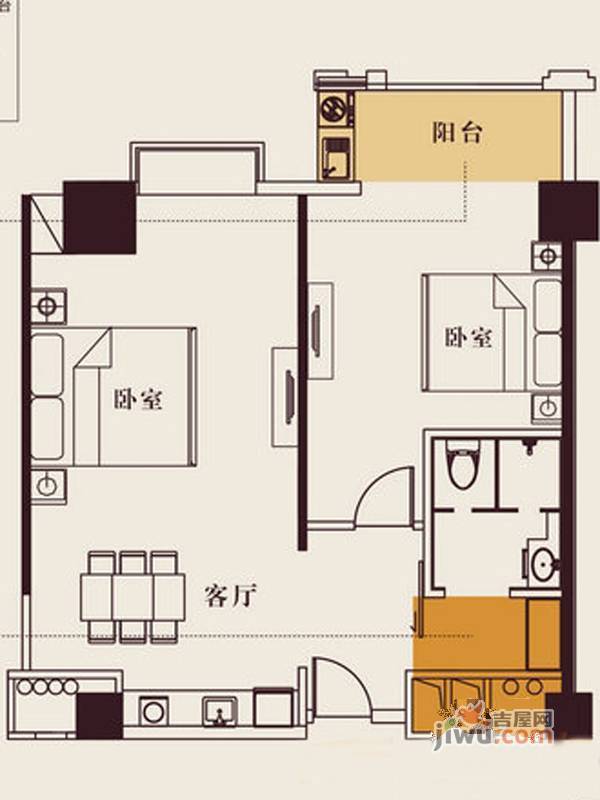 天使水榭公馆2室1厅1卫90.2㎡户型图