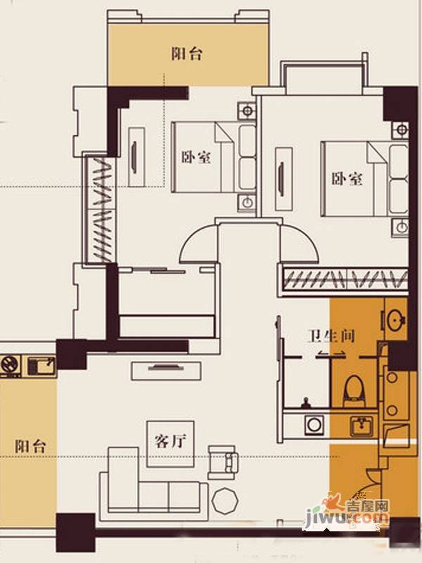 天使水榭公馆2室1厅1卫112㎡户型图