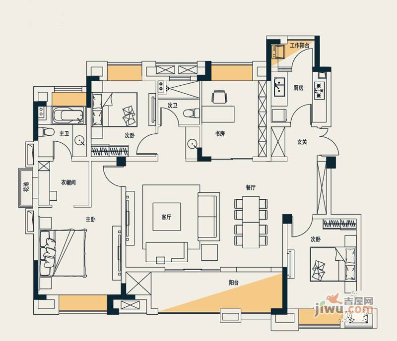 华润橡府4室2厅2卫142㎡户型图