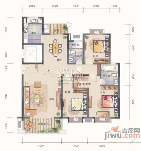 联泰香域滨江3室2厅2卫133㎡户型图