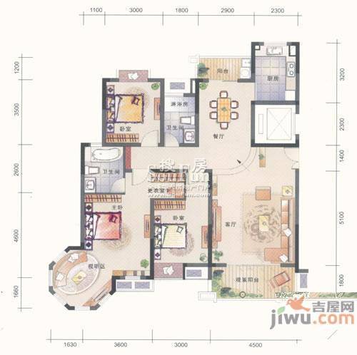 联泰香域滨江3室2厅2卫144㎡户型图