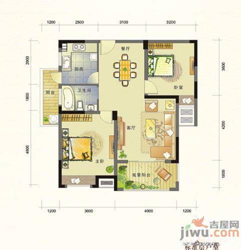 联泰香域滨江2室1厅1卫90㎡户型图