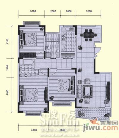 天奥经纬府邸3室2厅2卫142.1㎡户型图