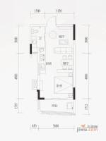 悦铂宫1室1厅1卫42.9㎡户型图