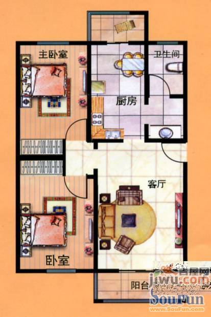 丹凤朝阳2室2厅1卫99.7㎡户型图