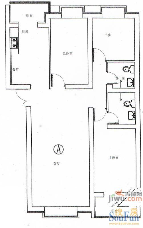 金源经典3室2厅2卫129.6㎡户型图