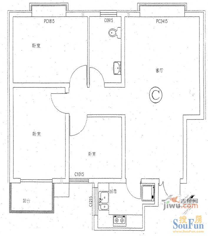 金源经典3室2厅1卫106.1㎡户型图