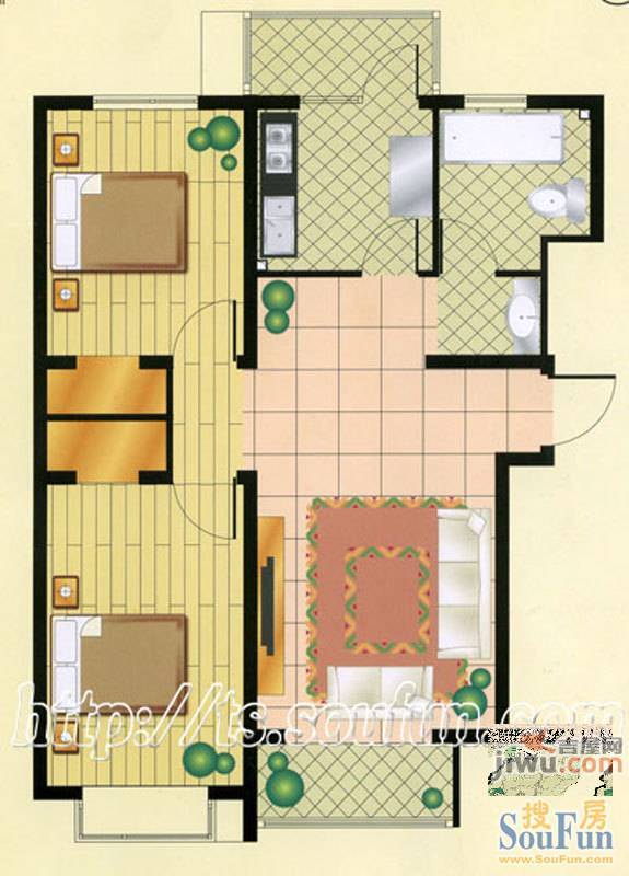 鼎盛花园2室2厅1卫94.6㎡户型图