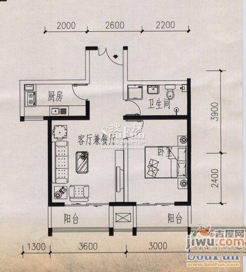 宏扬香木林2室2厅1卫户型图