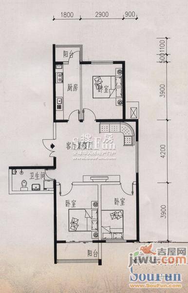 宏扬香木林2室2厅1卫户型图