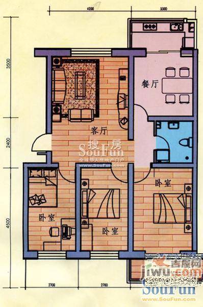 绿野新城3室1厅1卫105㎡户型图