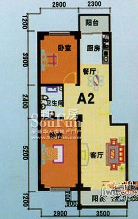 祥和家园2室2厅1卫82.9㎡户型图