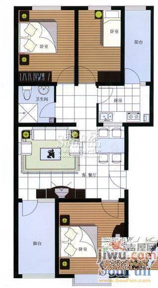 新新家园3室1厅1卫99.4㎡户型图