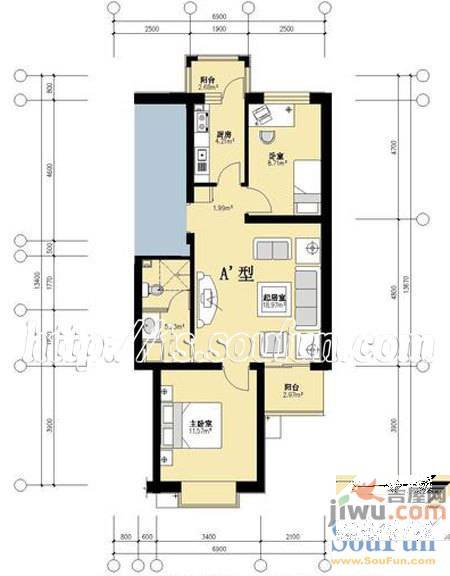 恒益馨苑2室1厅1卫73㎡户型图