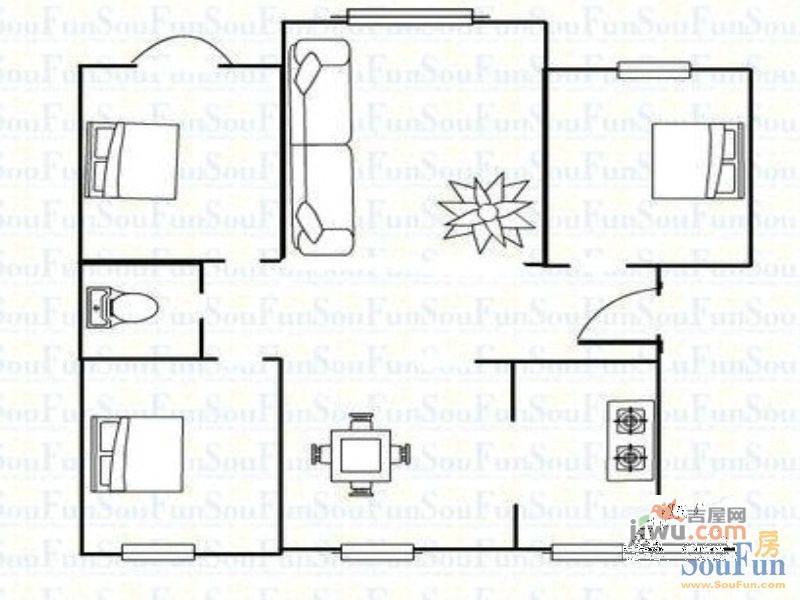 金色家园3室2厅2卫户型图