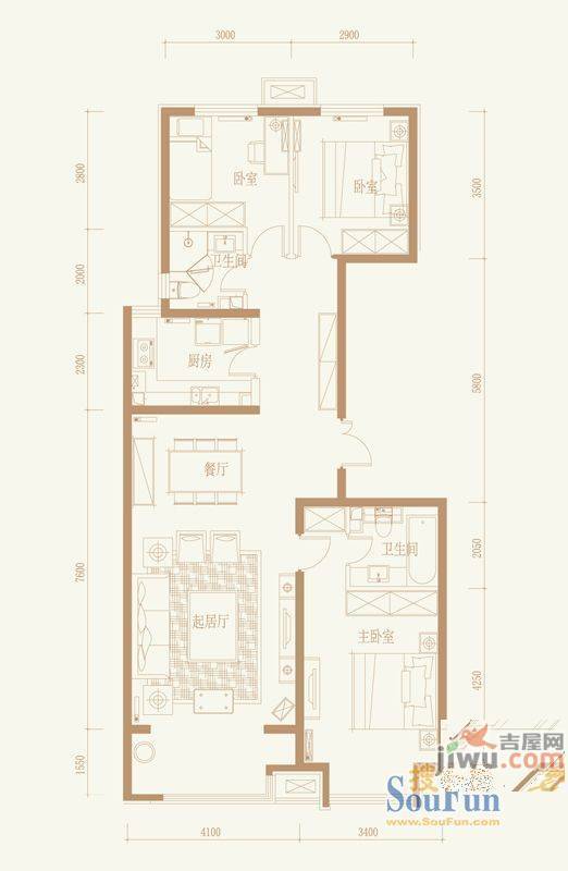 鹭港小区3室2厅2卫户型图