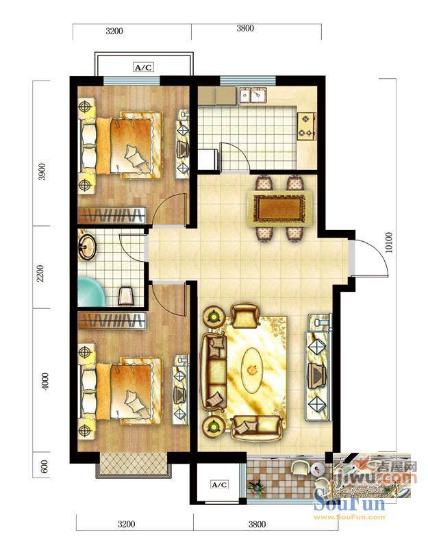 兴泰里2室1厅1卫76㎡户型图