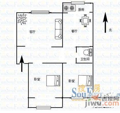 祥丰里2室2厅1卫76㎡户型图